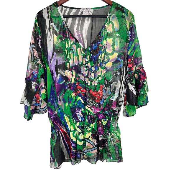 Alberto Makali Tops - NEW NWOT Alberto Makali Sz XL Super Sheer Wearable Art Artsy Shirt Top Tropical